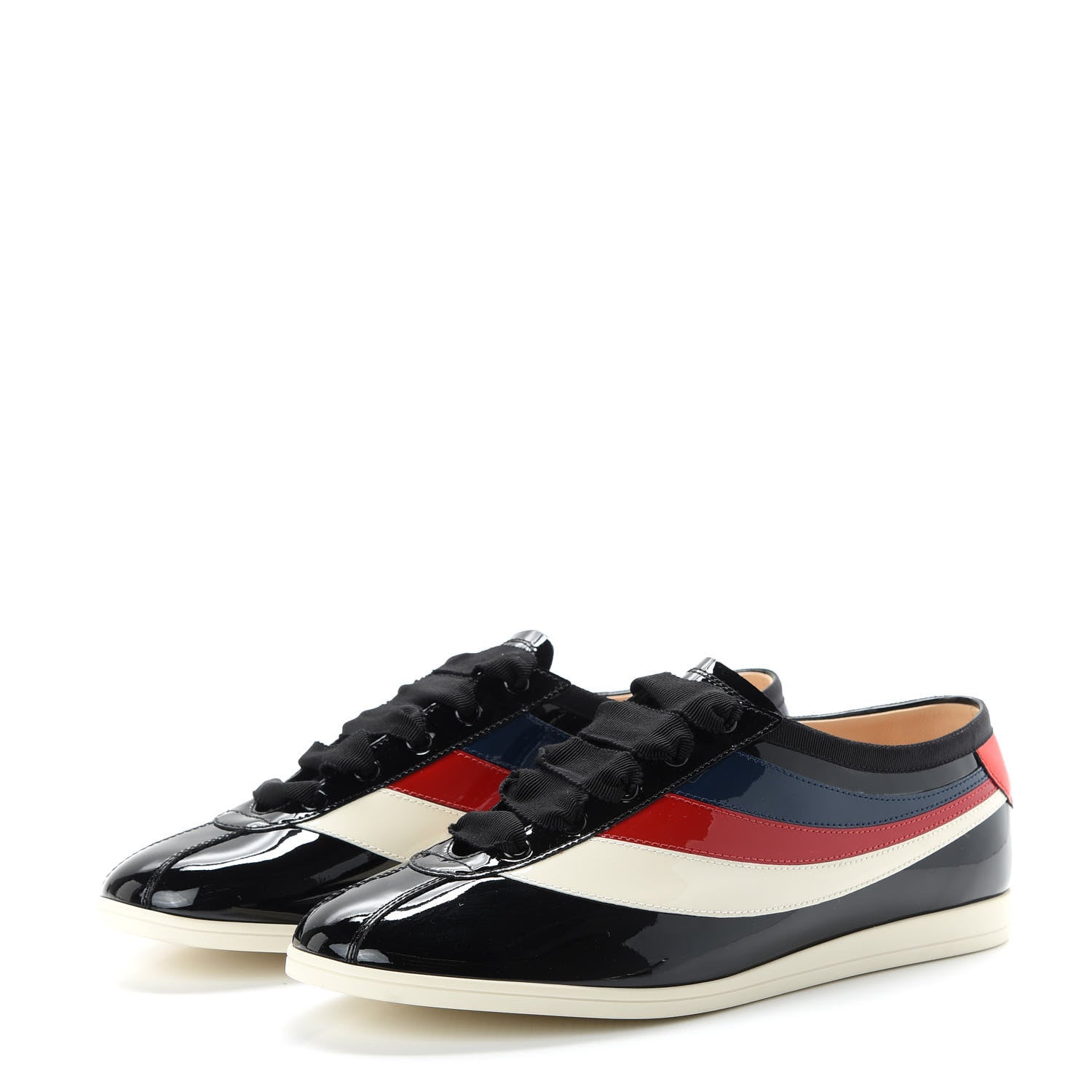 Gucci Patent Calfskin Mens Web Falacer Sneakers 8.5 Black 3 of 10