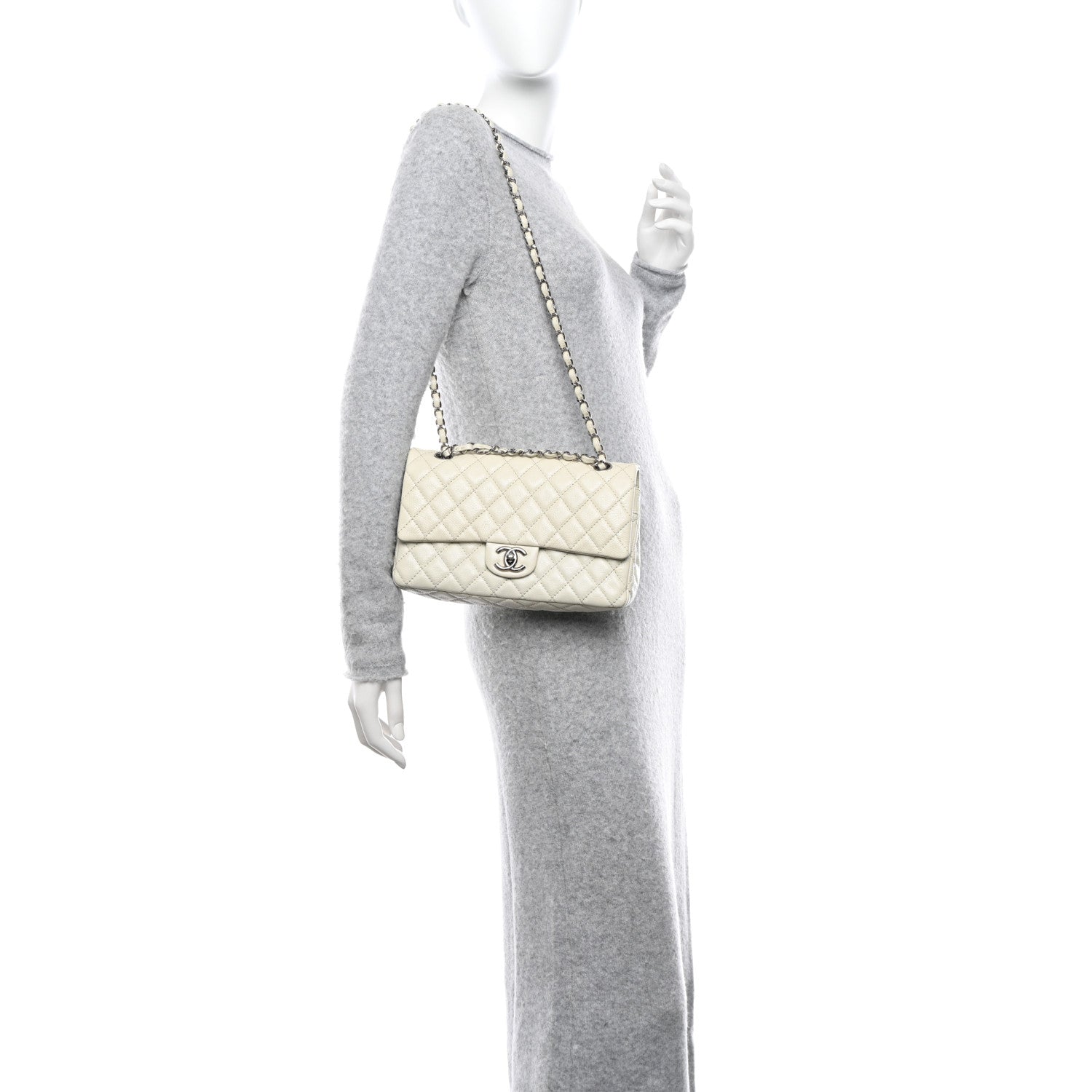 Chanel Washed Caviar Quilted Medium Double Flap White 2 of 12
