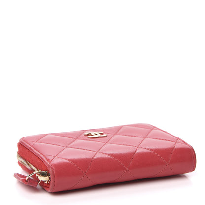 Chanel Lambskin Quilted Zip Around Coin Purse Wallet Dark Pink 4 of 10