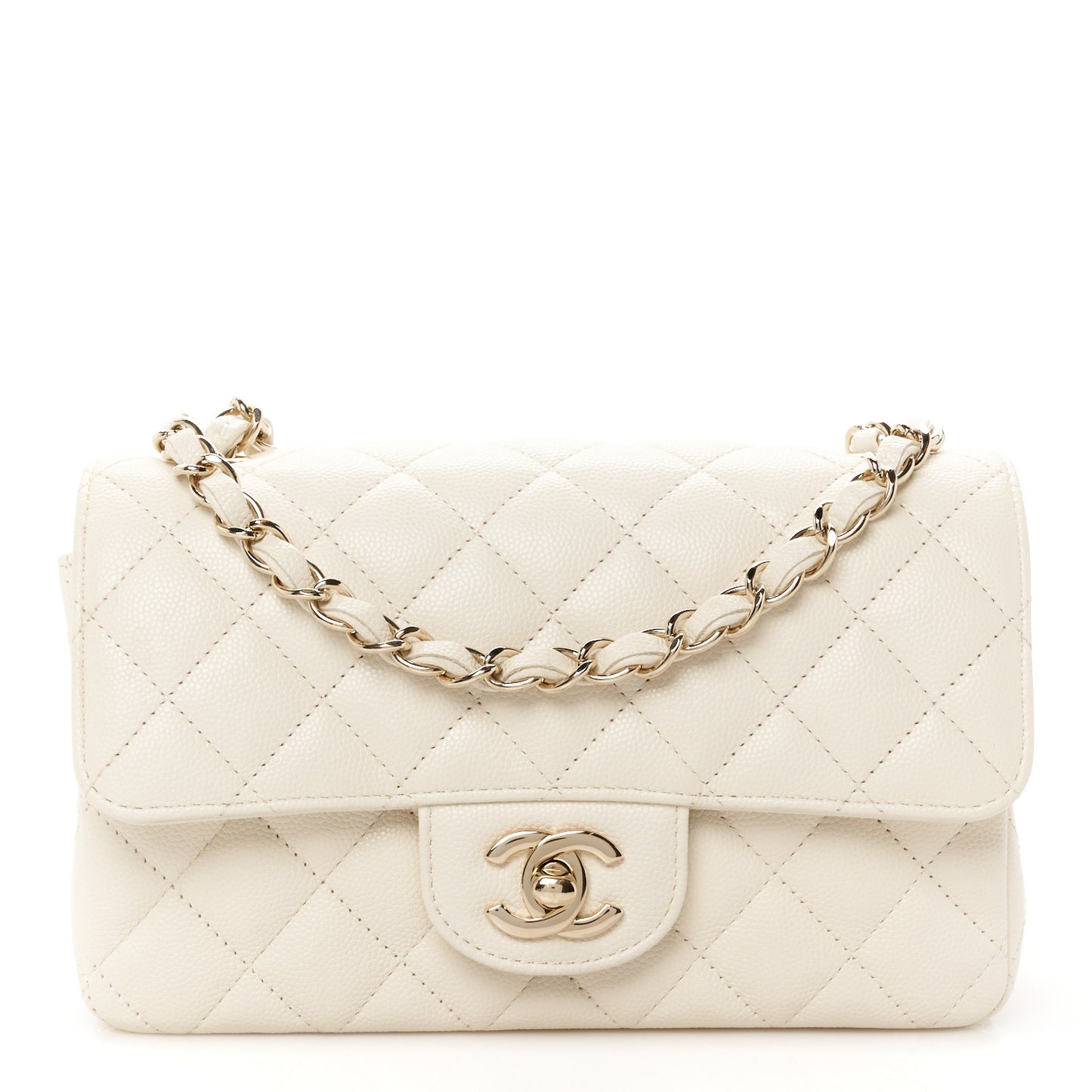 Caviar Quilted Mini Rectangular Flap White