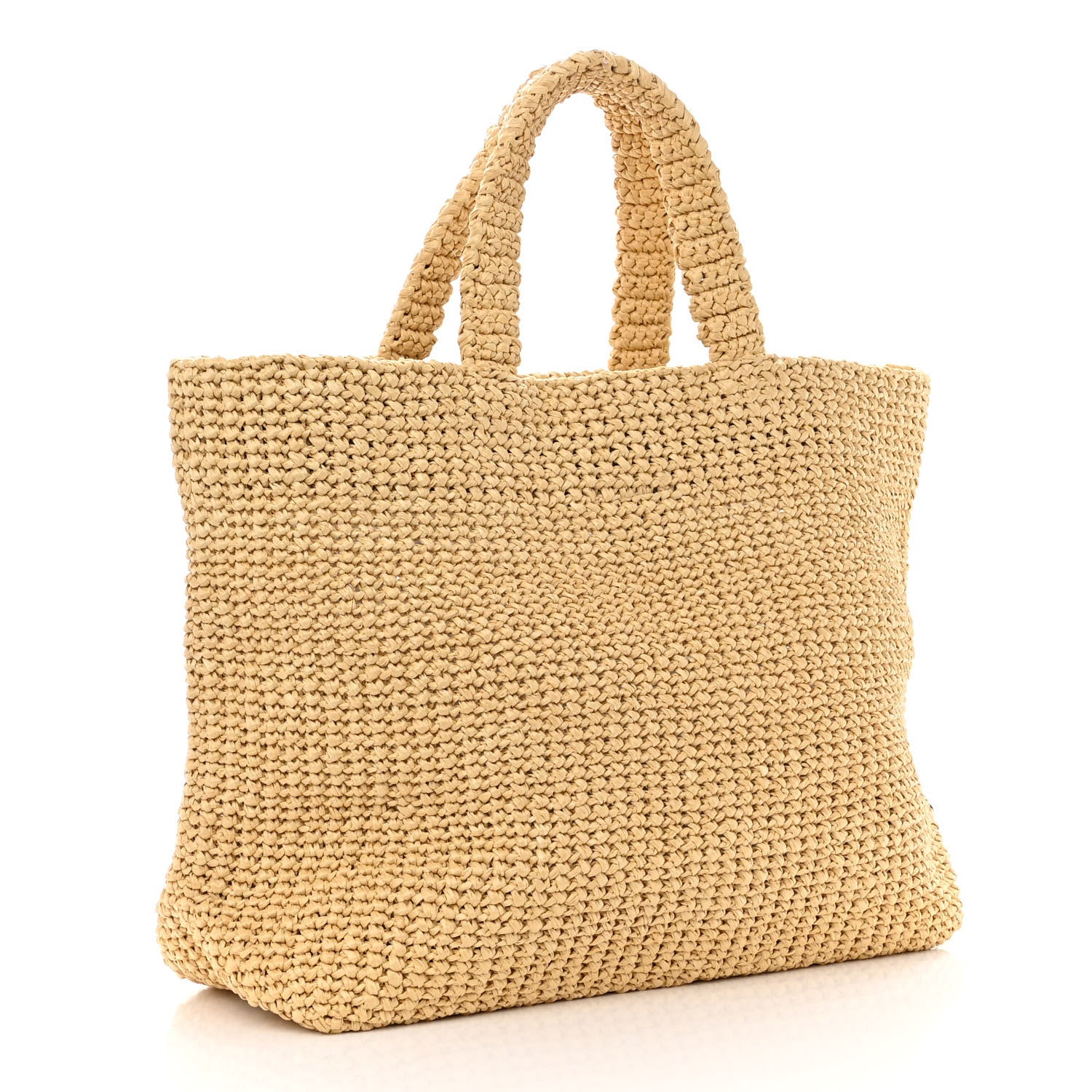 Prada Yarn Raffia Effect Crochet Embroidered Logo Tote Naturale 3 of 9