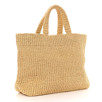 Prada Yarn Raffia Effect Crochet Embroidered Logo Tote Naturale 3 of 9