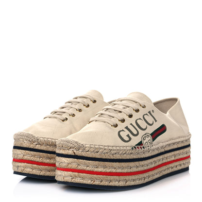 Gucci Canvas Logo Lace-Up Platform Espadrilles 40 Greggio Grege 3 of 9