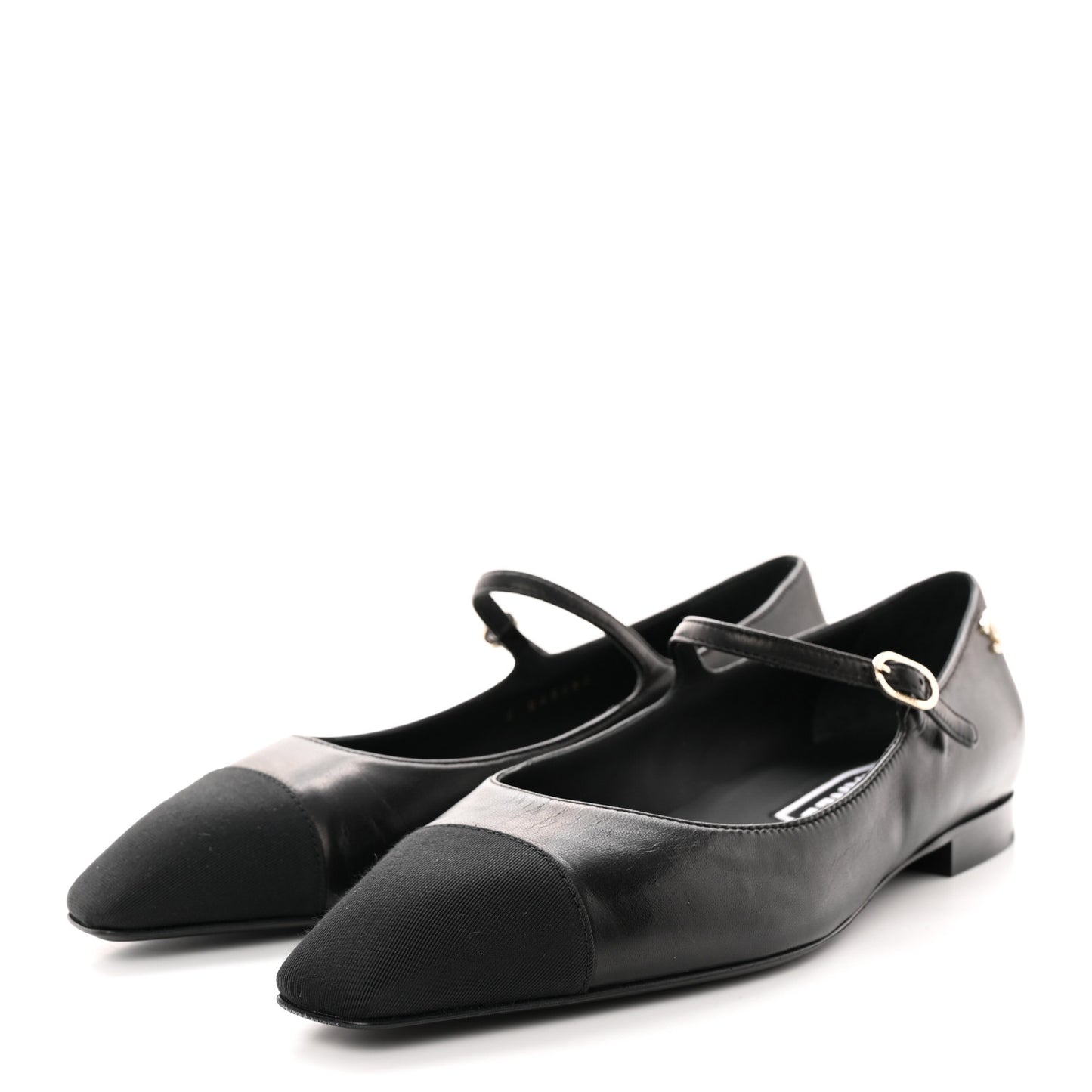 Lambskin Grosgrain Cap Toe CC Mary Jane Flats 39.5 Black