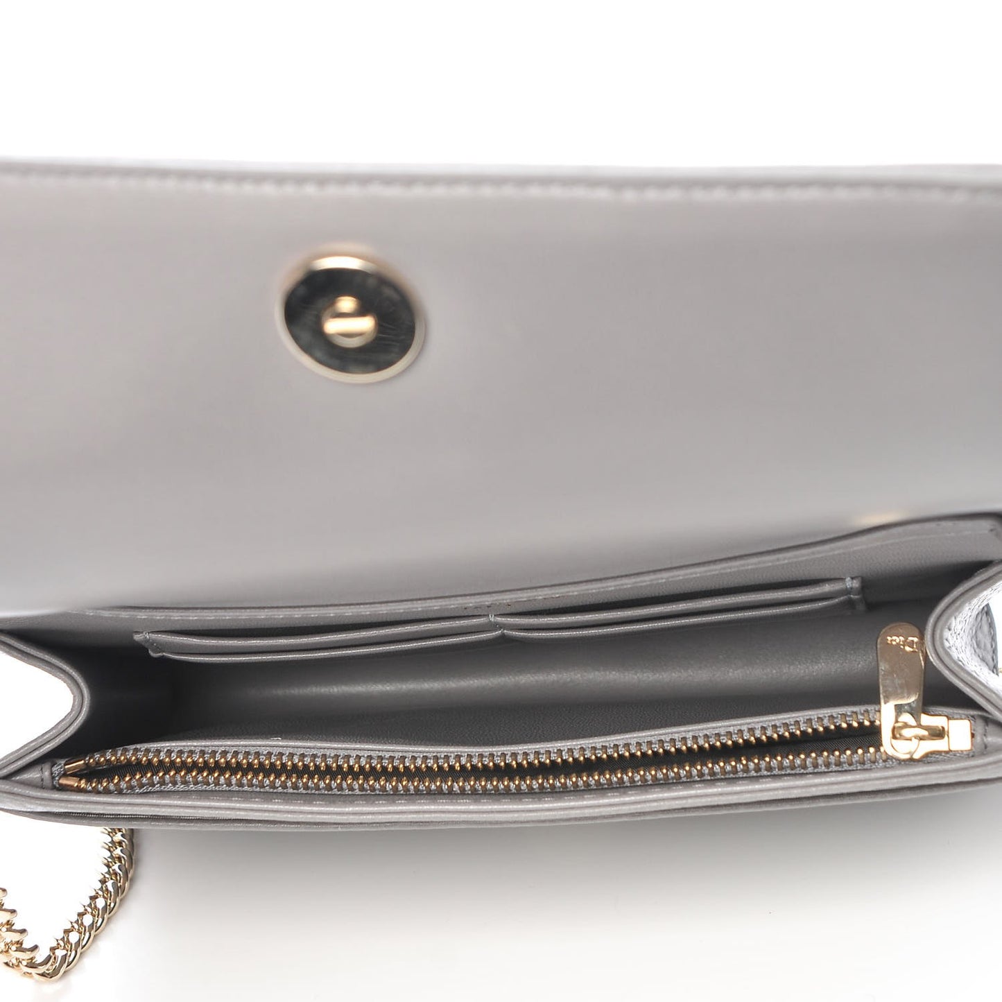 Grained Calfskin Diorama Wallet on Chain Pouch Gris