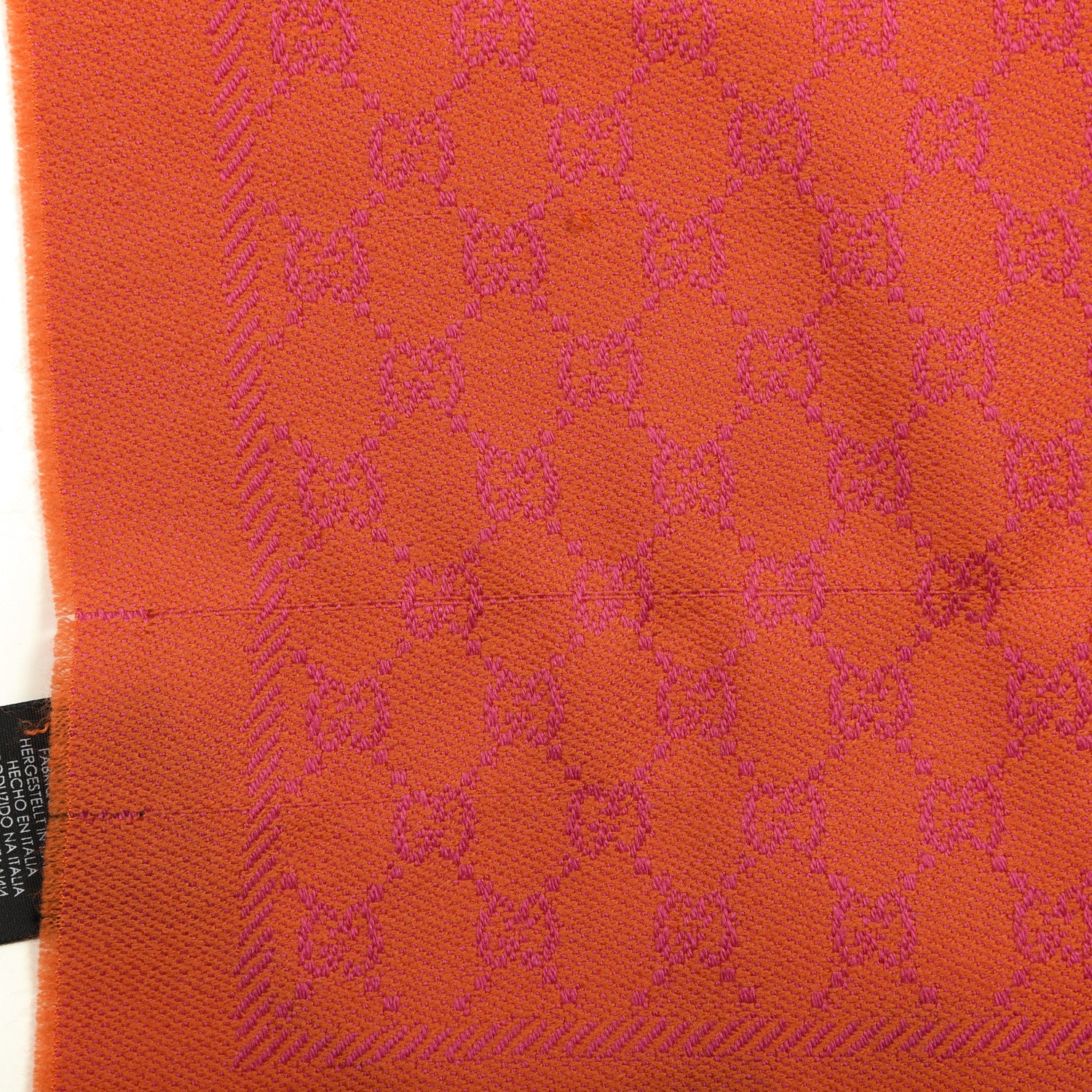 Gucci Wool GG Monogram Reversible New Sten Fringe Scarf Orange Pink 6 of 6