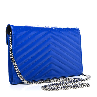 Saint Laurent Patent Grain De Poudre Matelasse Chevron Monogram Chain Wallet Blue Majorelle 2 of 4