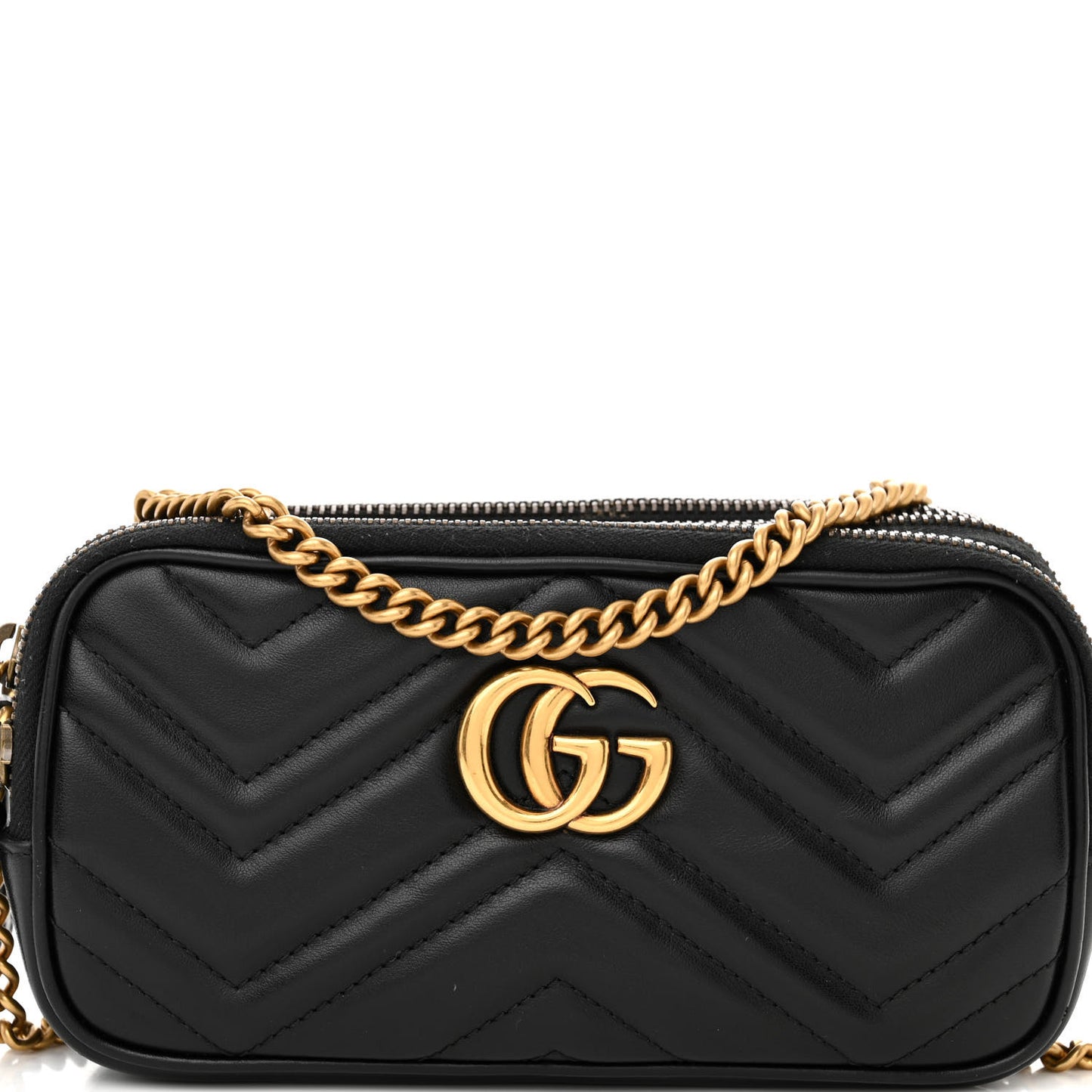 Calfskin Matelasse Mini GG Marmont Chain Crossbody Bag Black
