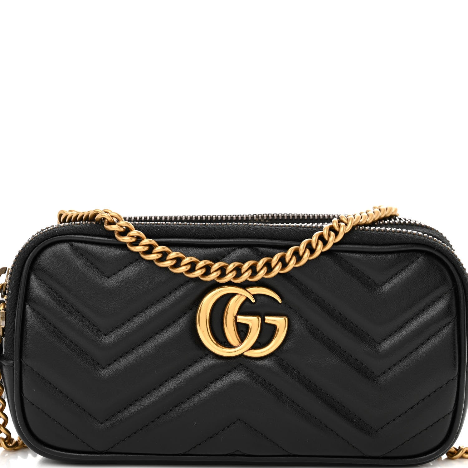 Gucci Calfskin Matelasse Mini GG Marmont Chain Crossbody Bag Black 8 of 14