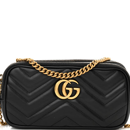 Gucci Calfskin Matelasse Mini GG Marmont Chain Crossbody Bag Black 8 of 14