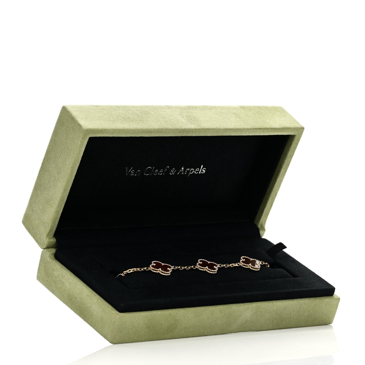 18K Yellow Gold Carnelian 5 Motifs Vintage Alhambra Bracelet