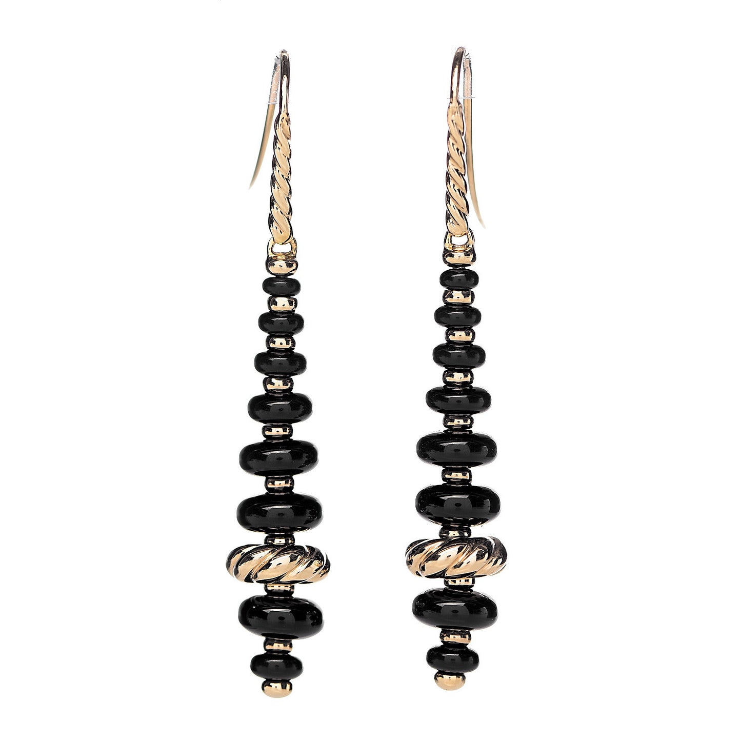 18K Yellow Gold Black Onyx Rio Rondelle Drop Earrings