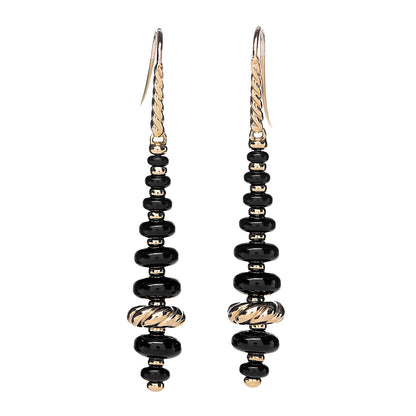 David Yurman 18K Yellow Gold Black Onyx Rio Rondelle Drop Earrings 1 of 4