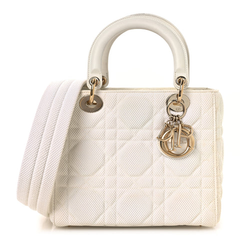 Macrocannage Technical Fabric Medium Lady Dior White