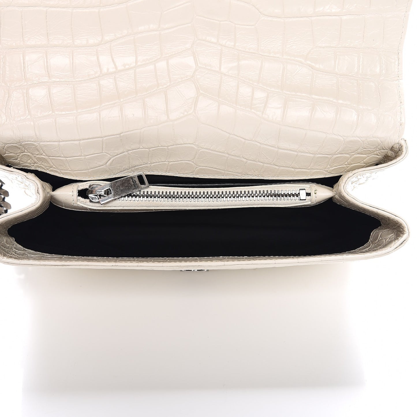 Calfskin Crocodile Embossed Medium College Monogram Satchel Dove White