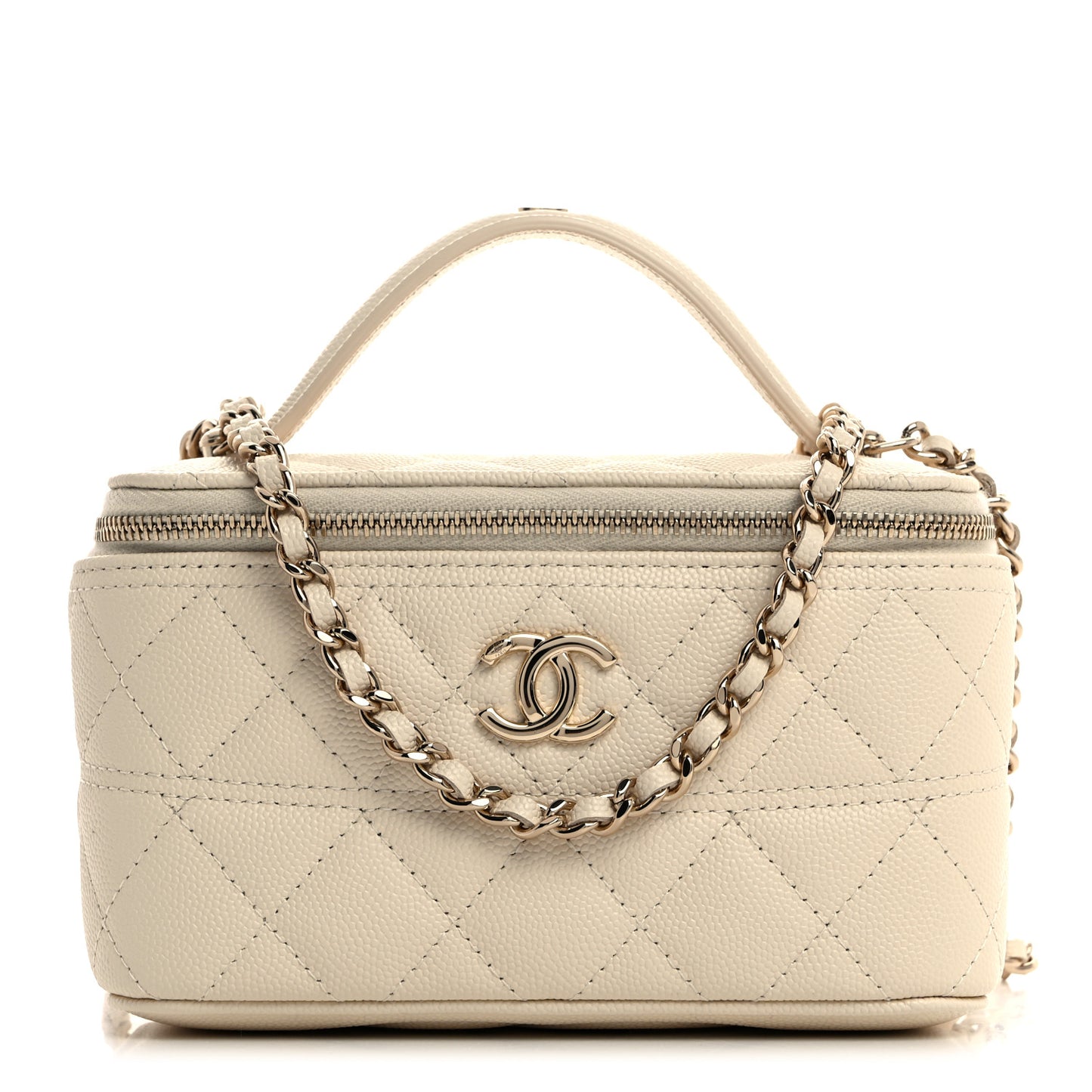 Caviar Quilted Trendy Handle Mini Vanity Ecru