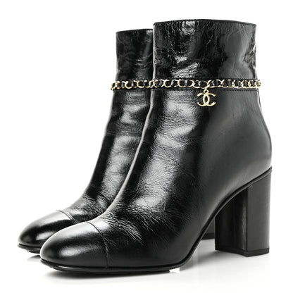 Chanel Crumpled Calfskin Cap Toe Chain Short Boots 40 Black 3 of 7