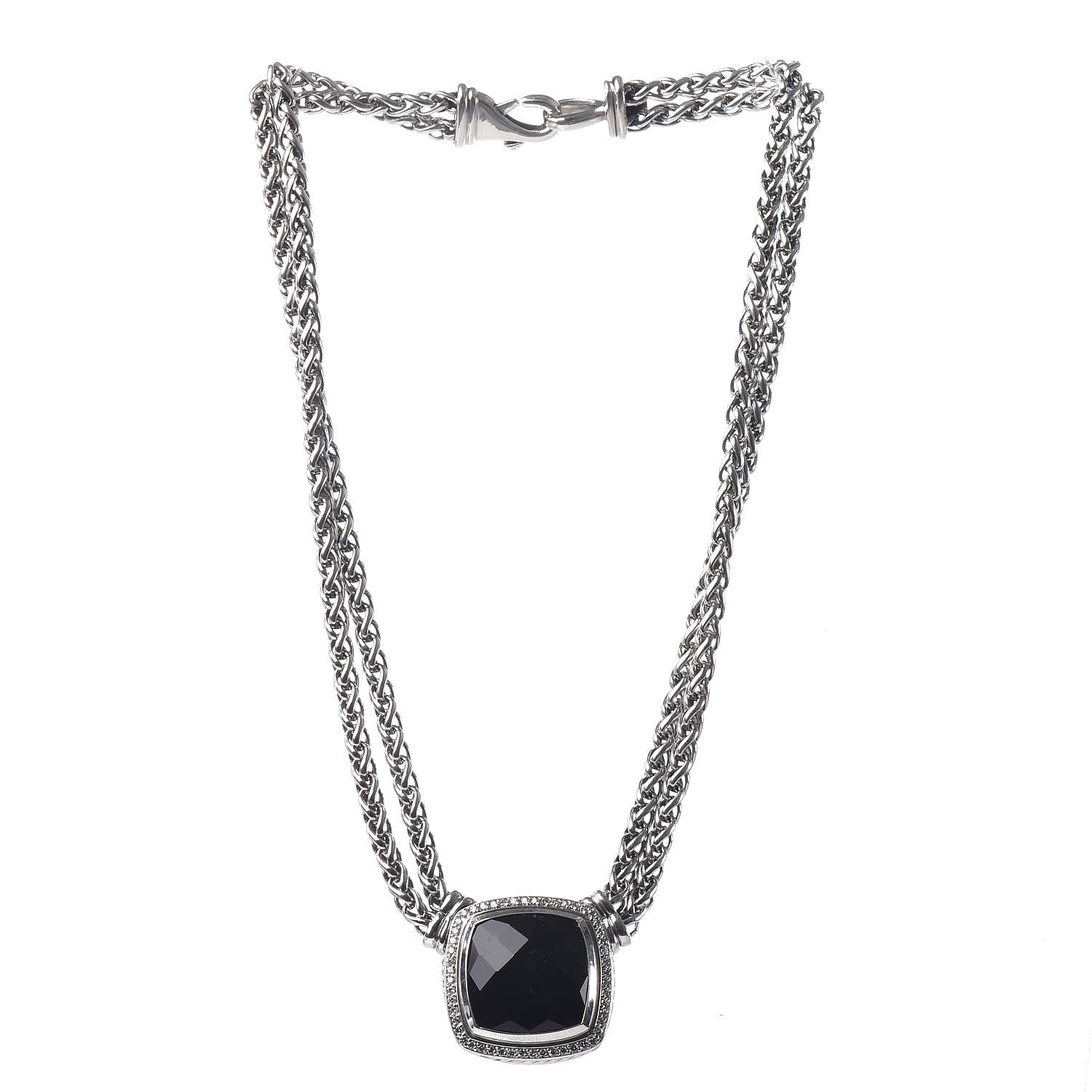 David Yurman Sterling Silver Diamond Black Onyx 19mm Albion Double Wheat Chain Necklace 3 of 6