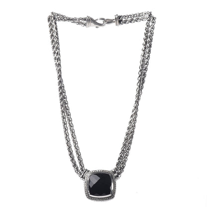 David Yurman Sterling Silver Diamond Black Onyx 19mm Albion Double Wheat Chain Necklace 3 of 6