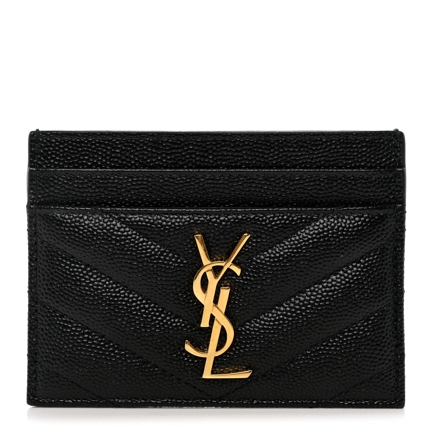 Saint Laurent Grain De Poudre Matelasse Chevron Monogram Credit Card Case Black 1 of 7