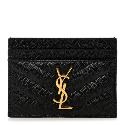 Saint Laurent Grain De Poudre Matelasse Chevron Monogram Credit Card Case Black 1 of 7