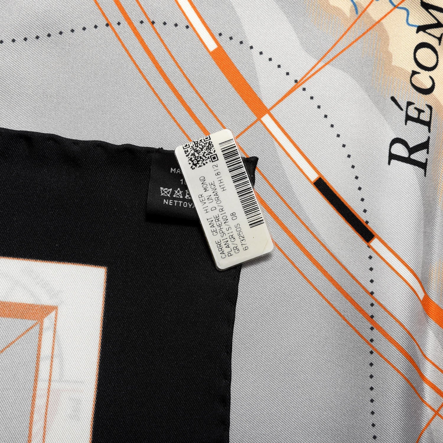 Hermes Silk Planisphere d'un Monde Equestre Shawl 140 Gris Black Orange 5 of 6