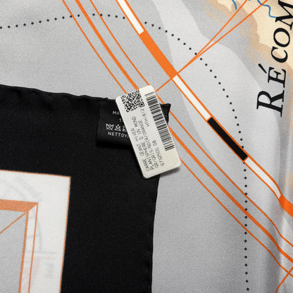 Hermes Silk Planisphere d'un Monde Equestre Shawl 140 Gris Black Orange 5 of 6