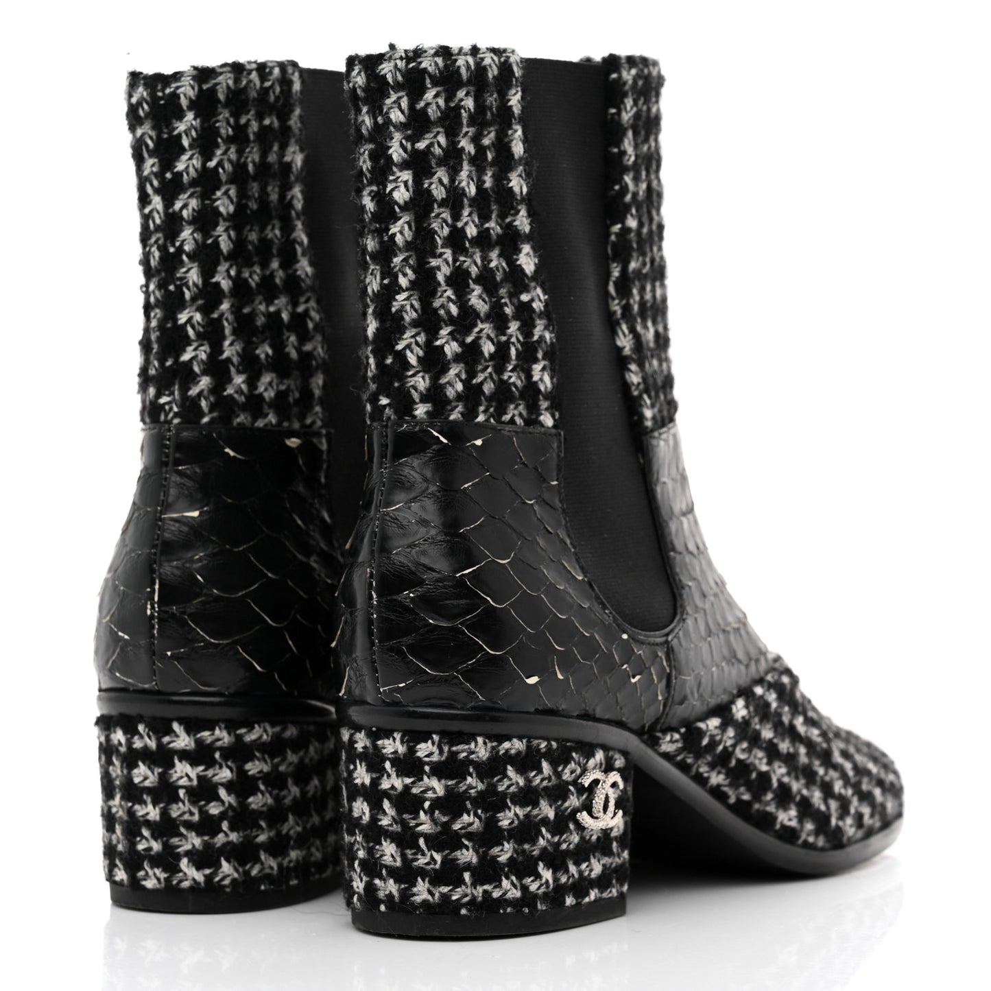 Fantasy Tweed Snakeskin Short Boots 37 Black