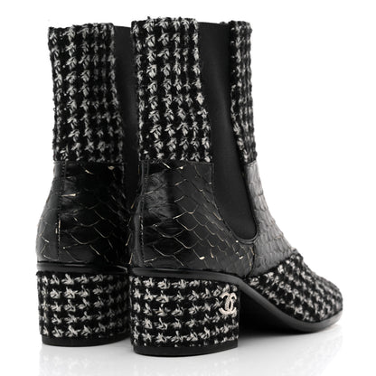 Chanel Fantasy Tweed Snakeskin Short Boots 37 Black 4 of 9