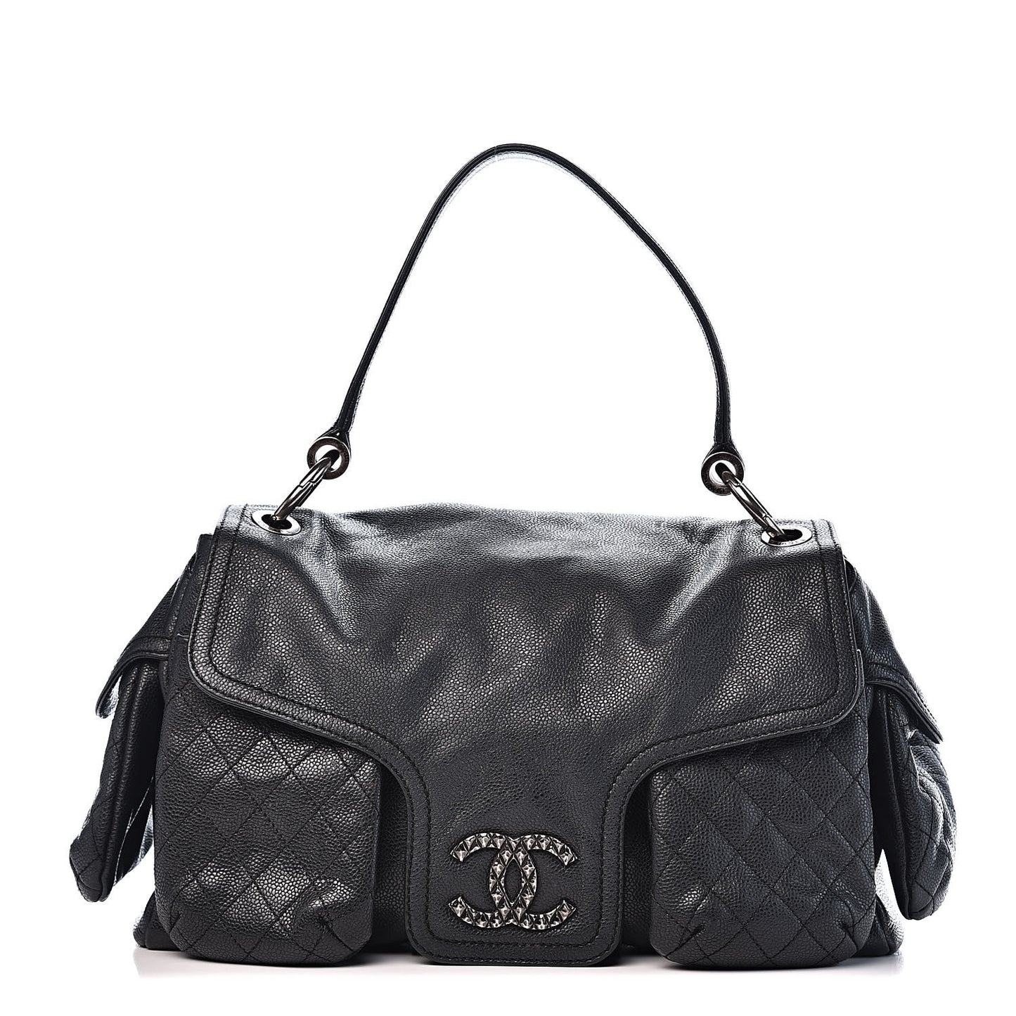 Caviar Quilted Mademoiselle Satchel Black
