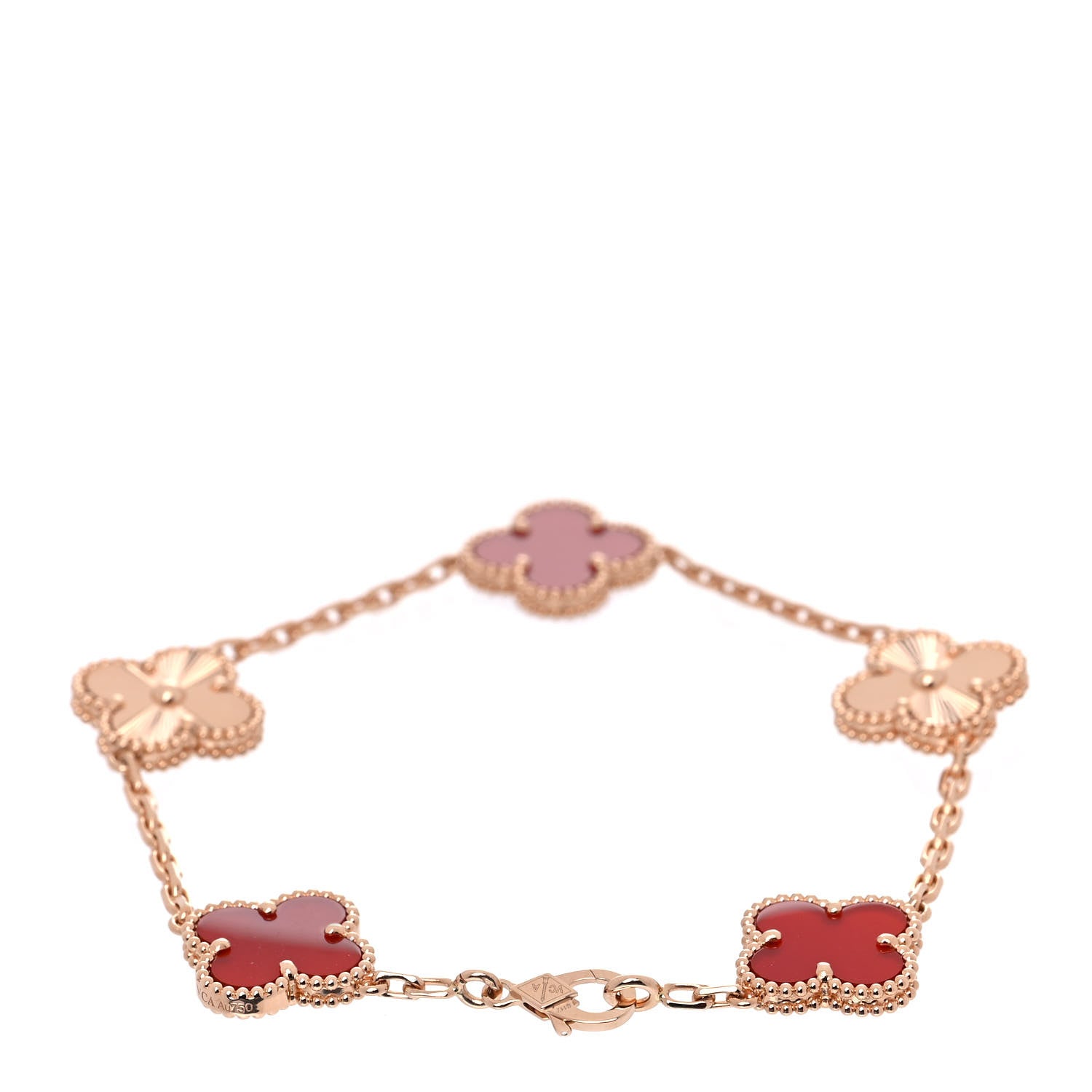 Van Cleef & Arpels 18K Rose Gold Carnelian 5 Motifs Guilloche Vintage Alhambra Bracelet 3 of 10