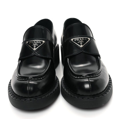 Prada Spazzolato Metal Triangle Logo 50mm Loafers 37 Black 2 of 8