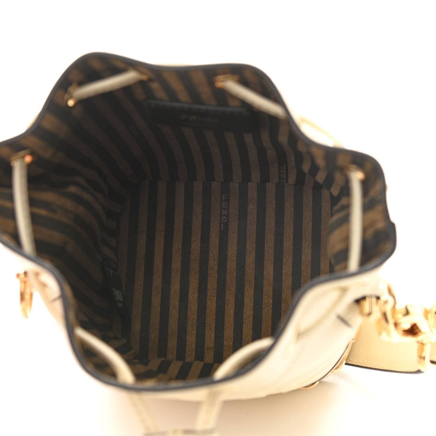 Vitello King F is Fendi Logo Debossed Metal Stitch Mini Mon Tresor Bucket Bag Pergamena