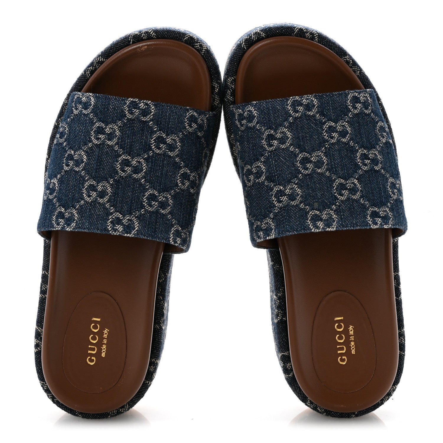 Gucci New Denim GG Monogram Angelina Platform 55mm Slide Sandals 36 Blue Tea 2 of 9