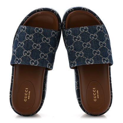 Gucci New Denim GG Monogram Angelina Platform 55mm Slide Sandals 36 Blue Tea 2 of 9