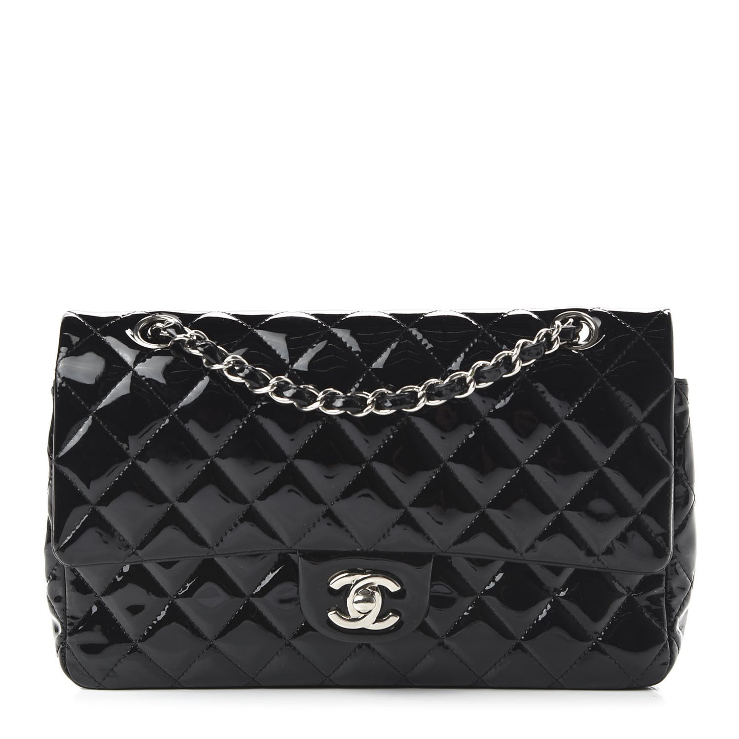 Patent Quilted Medium Double Flap Black