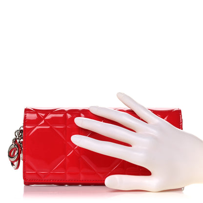 Christian Dior Patent Cannage Lady Dior Rendezvous Wallet On Chain Red 2 of 14