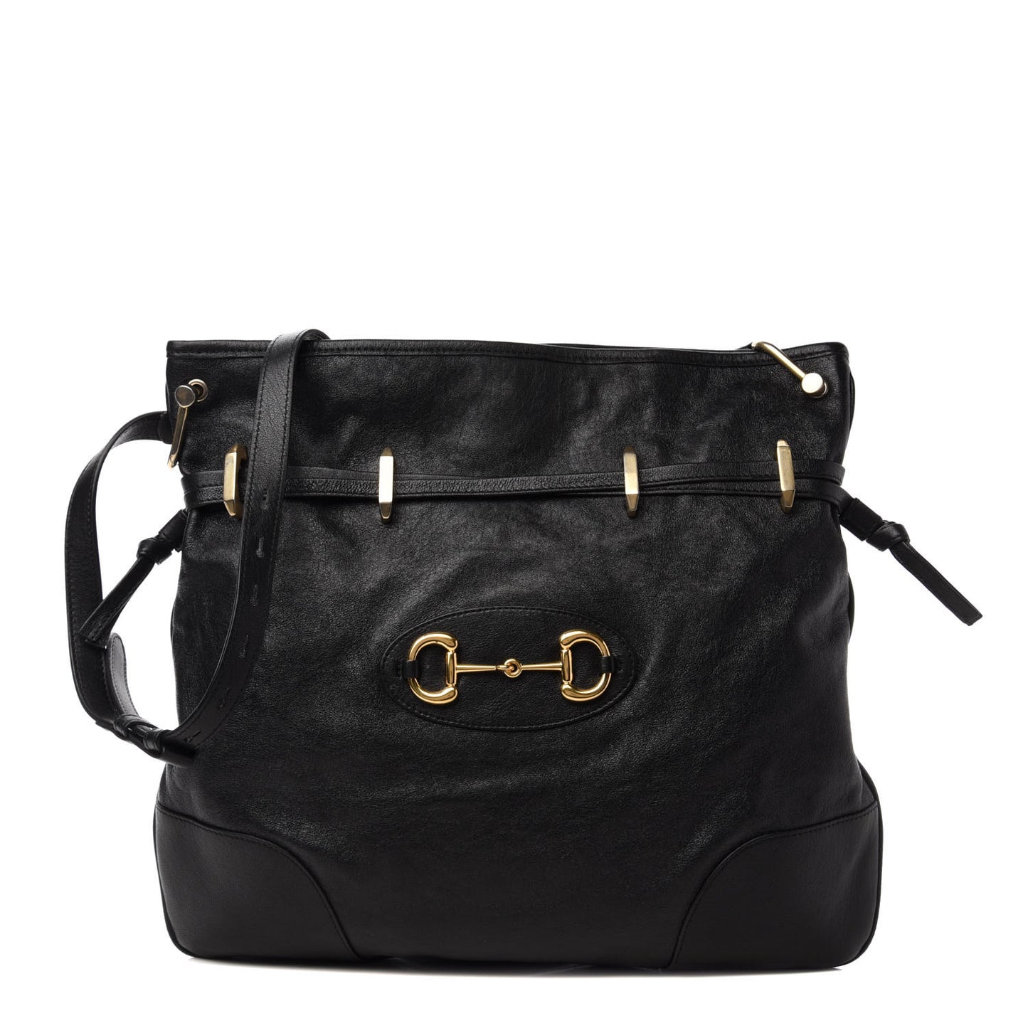 Sakai Calfskin Horsebit 1955 Cinch Top Messenger Bag Black