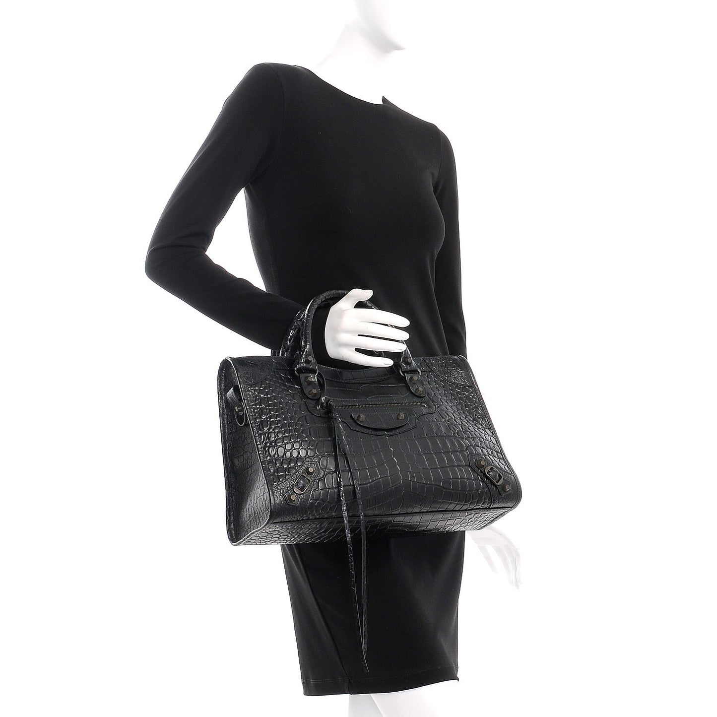 Calfskin Crocodile Embossed Classic Hardware City Black