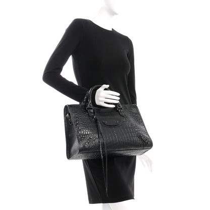 Balenciaga Calfskin Crocodile Embossed Classic Hardware City Black 3 of 8