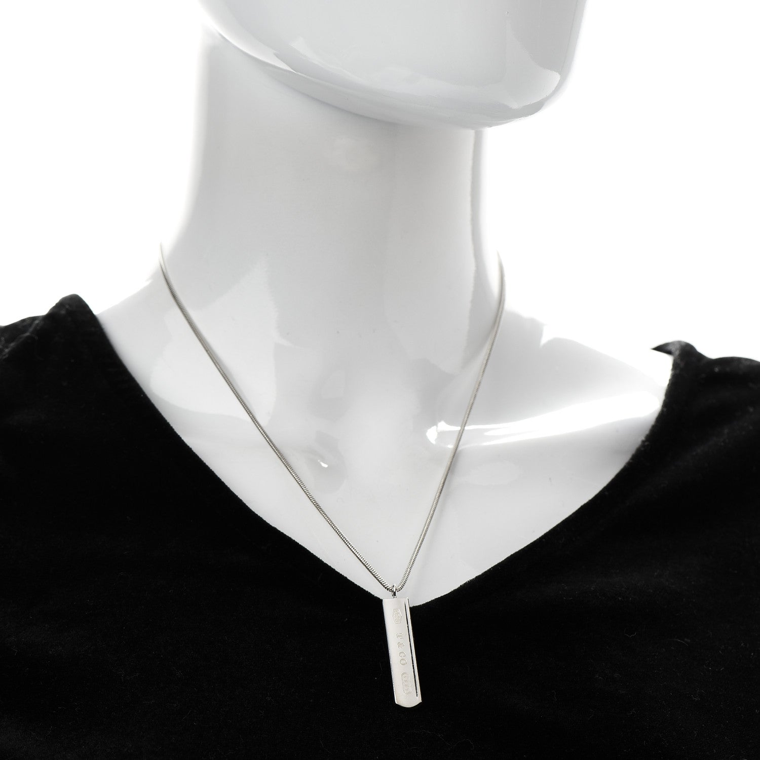 Tiffany Sterling Silver 1837 Bar Pendant Necklace 2 of 7