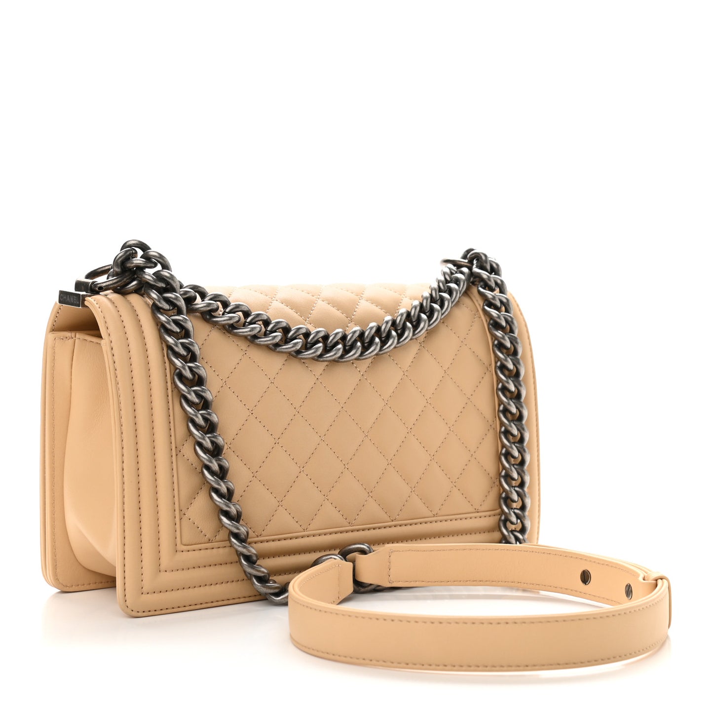 Calfskin Quilted Medium Boy Flap Beige