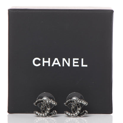 Chanel Ruthenium Crystal CC Earrings Silver Black 5 of 5