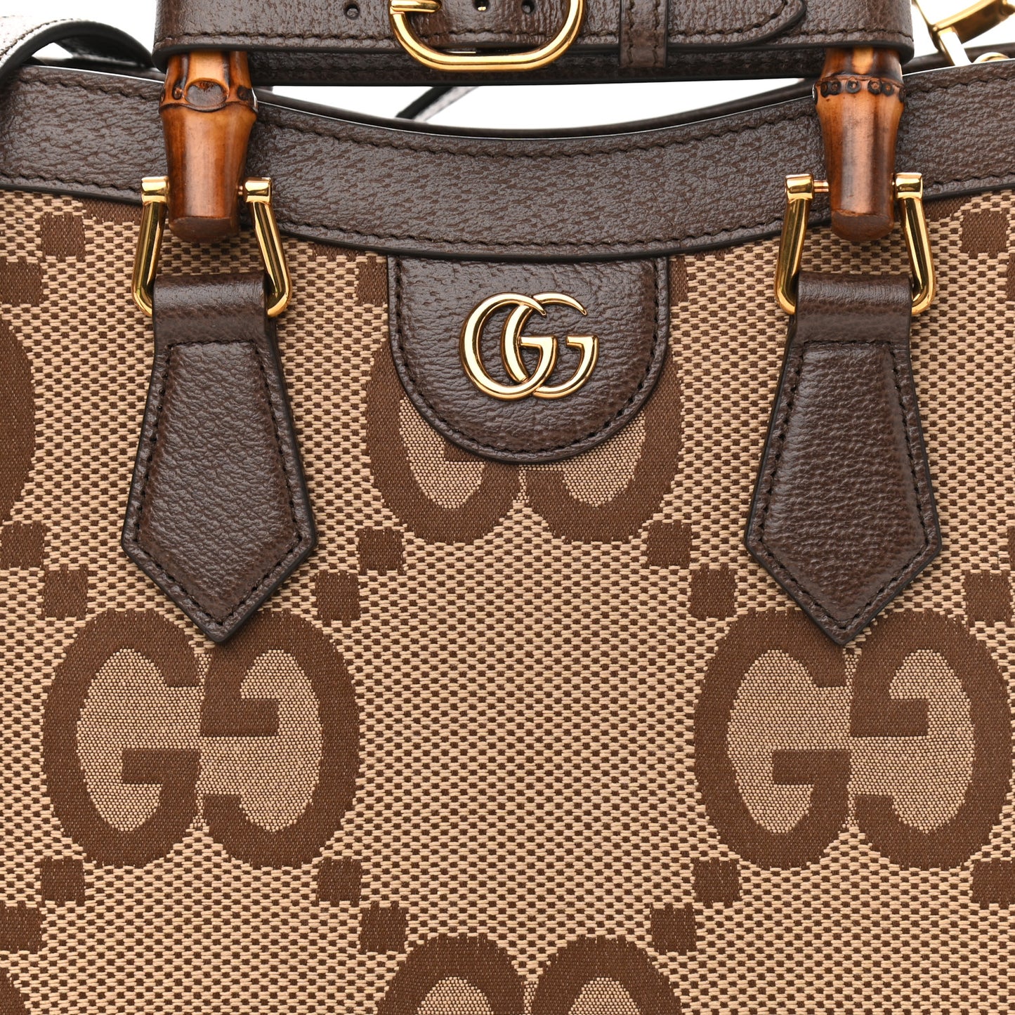 Monogram Jumbo GG Textured Dollar Calfskin Small Diana Tote Bag Camel Ebony New Acero