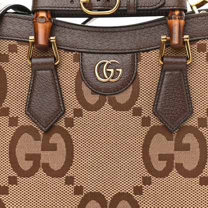 Gucci Monogram Jumbo GG Textured Dollar Calfskin Small Diana Tote Bag Camel Ebony New Acero 8 of 11