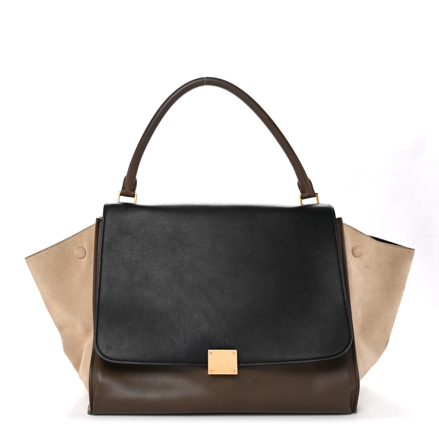 Celine Calfskin Suede Tri-color Large Trapeze Olive 1 of 16