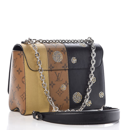 Louis Vuitton Calfskin Reverse Monogram Studded Twist Shoulder Bag MM Black Gold 3 of 9