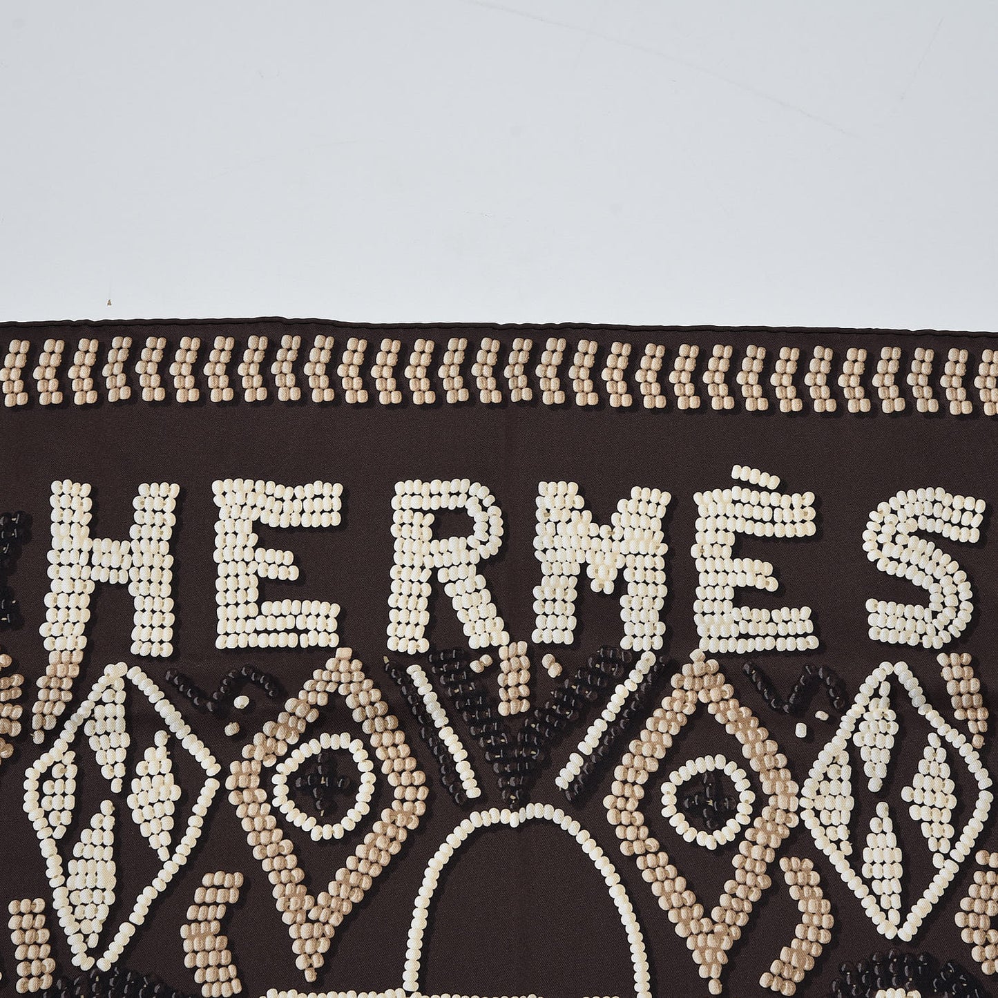 Silk Kelly En Perles Scarf 70 Chocolate Creme Beige