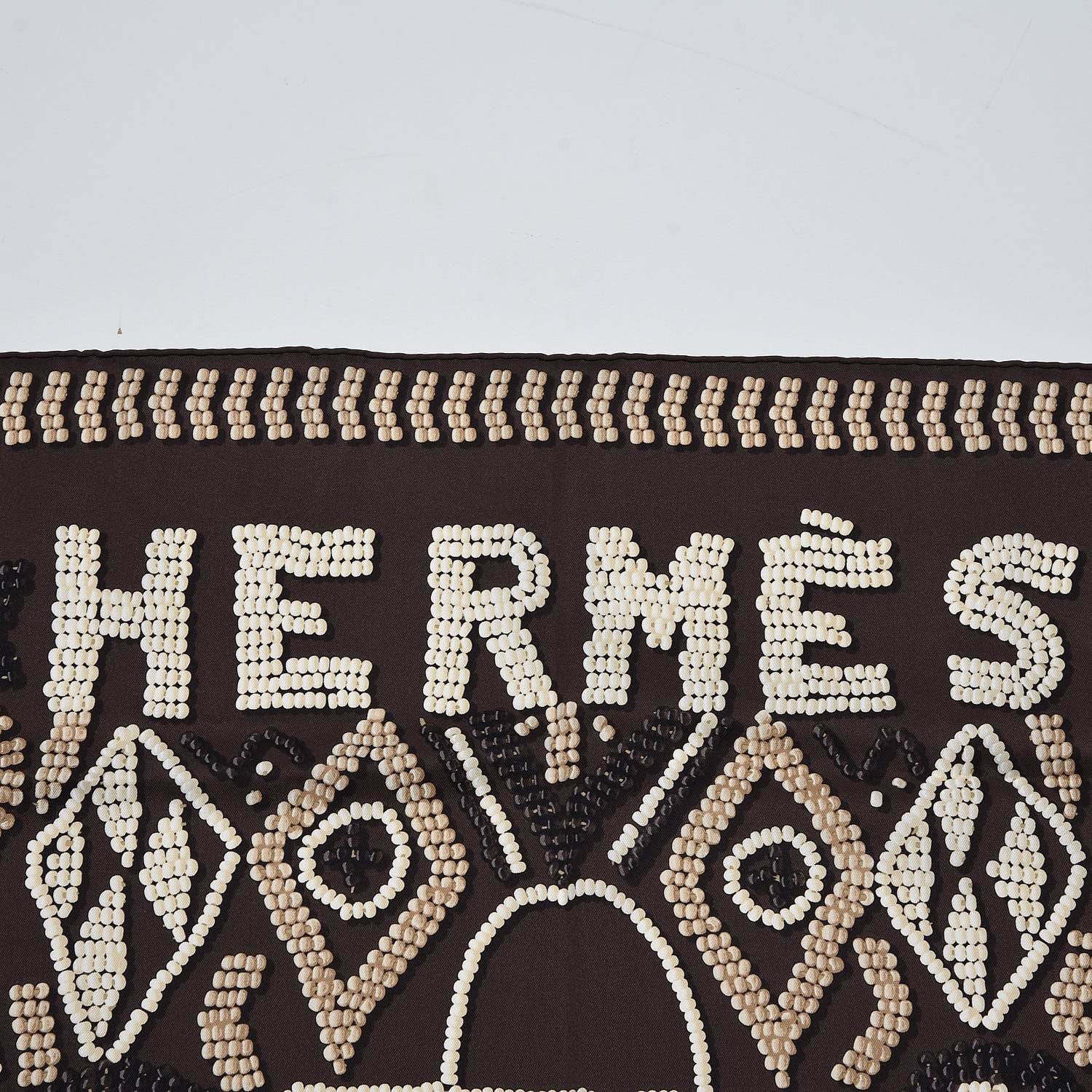 Hermes Silk Kelly En Perles Scarf 70 Chocolate Creme Beige 4 of 6
