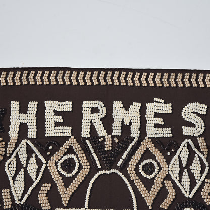 Hermes Silk Kelly En Perles Scarf 70 Chocolate Creme Beige 4 of 6